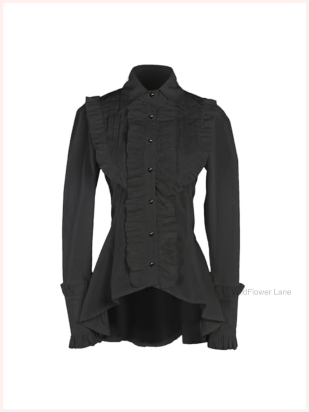 Victorian Gothic Ruffle Cotton Blouse Lace-Up Back Button Down